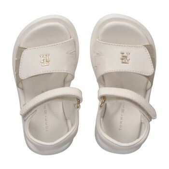 Girls White & Gold Logo Sandals