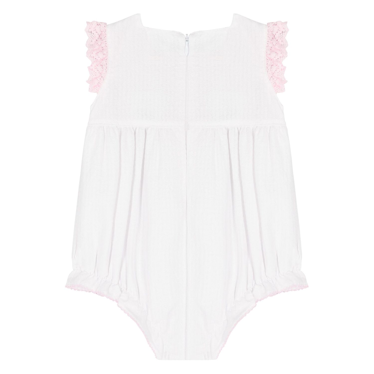 Baby Girls White & Pink Lace Romper, 1, hi-res image number null