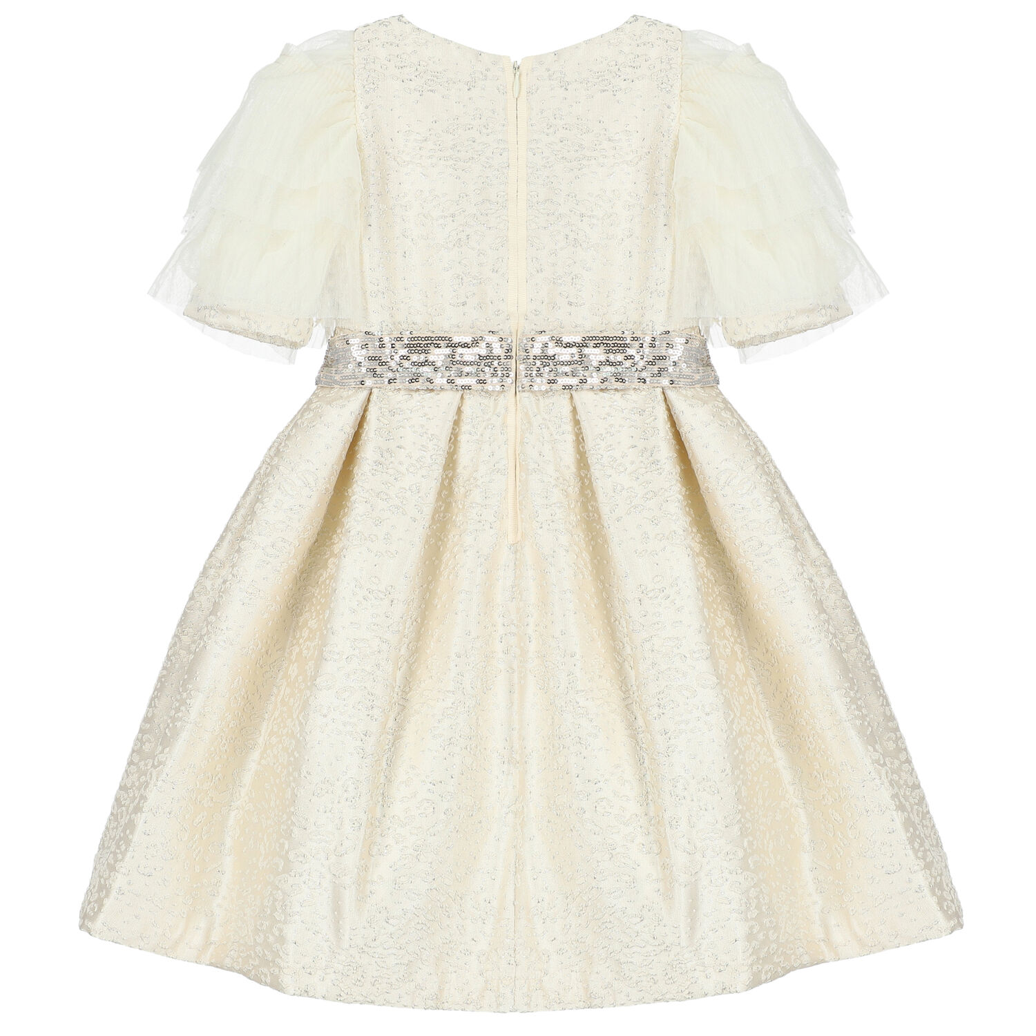 Girls Ivory & Silver Embellished Dress, 1, hi-res image number null