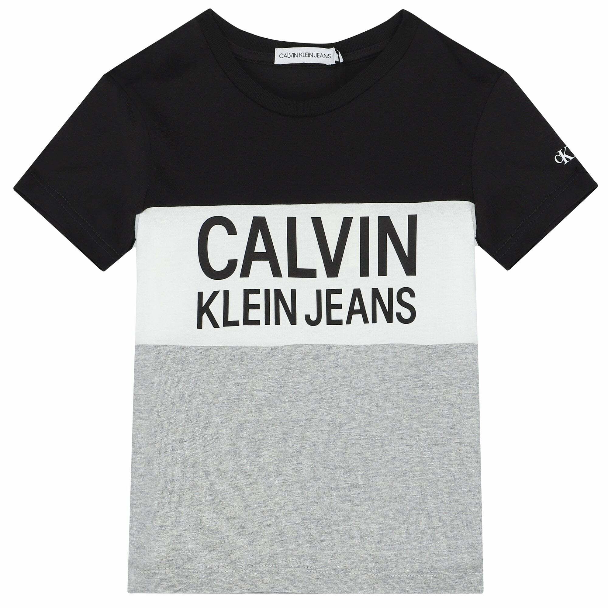 Calvin Klein Boys Grey Black White Logo T Shirt Junior