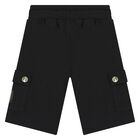 Younger Boys Black Logo Shorts, 1, hi-res