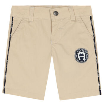 Younger Boys Beige Logo Chino Shorts