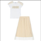 Girls White & Beige Skirt Set, 1, hi-res