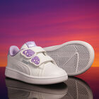 حذاء بنات رياضي بالشعار باللون الأبيض والبنفسجي , 1, hi-res