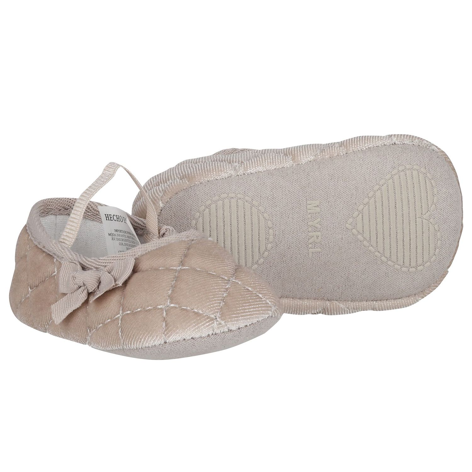 Baby Girls Beige Velvet Pre Walker Shoes, 2, hi-res image number null