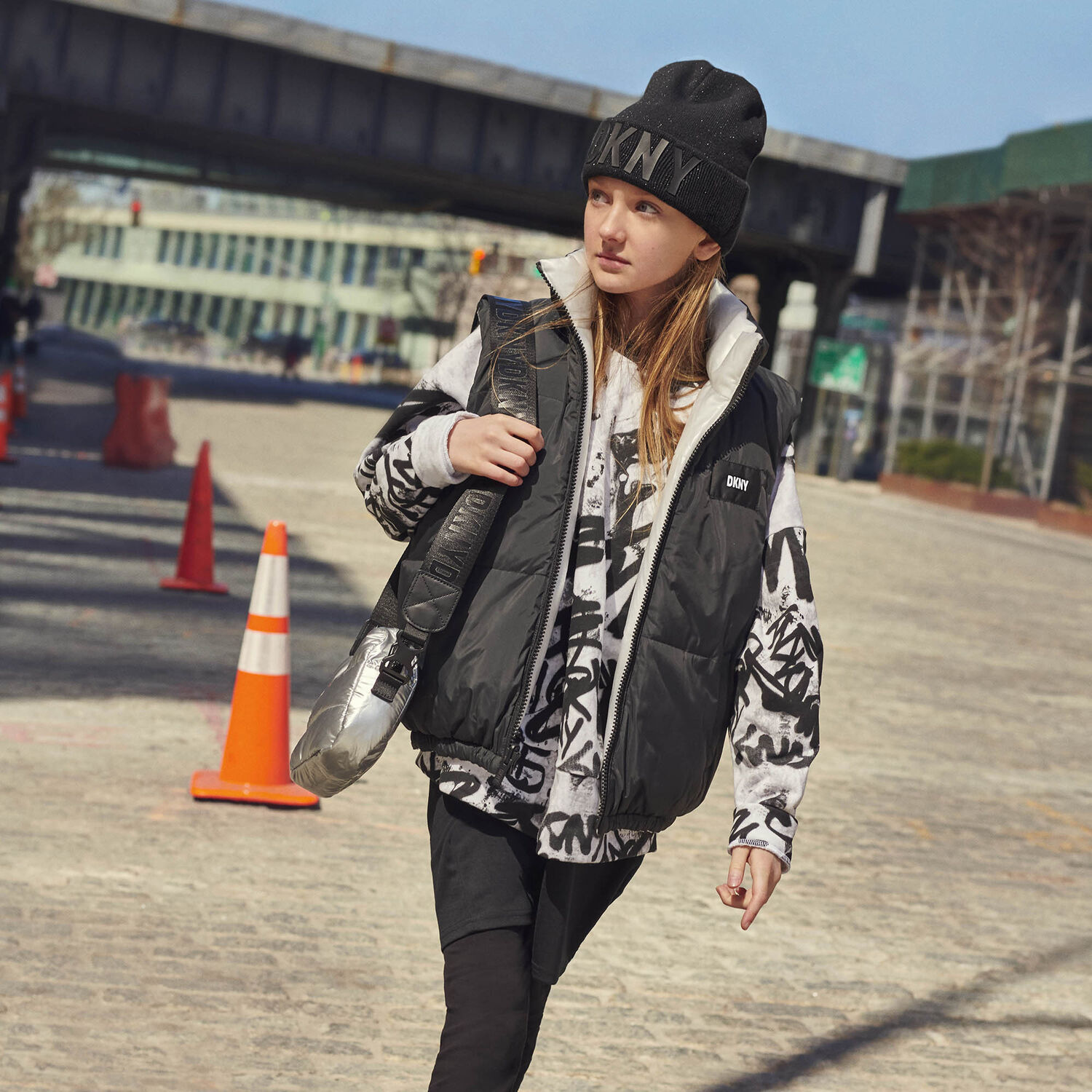 طقم فستان بنات جرافيتى باللون الابيض والاسود, 1, hi-res image number null