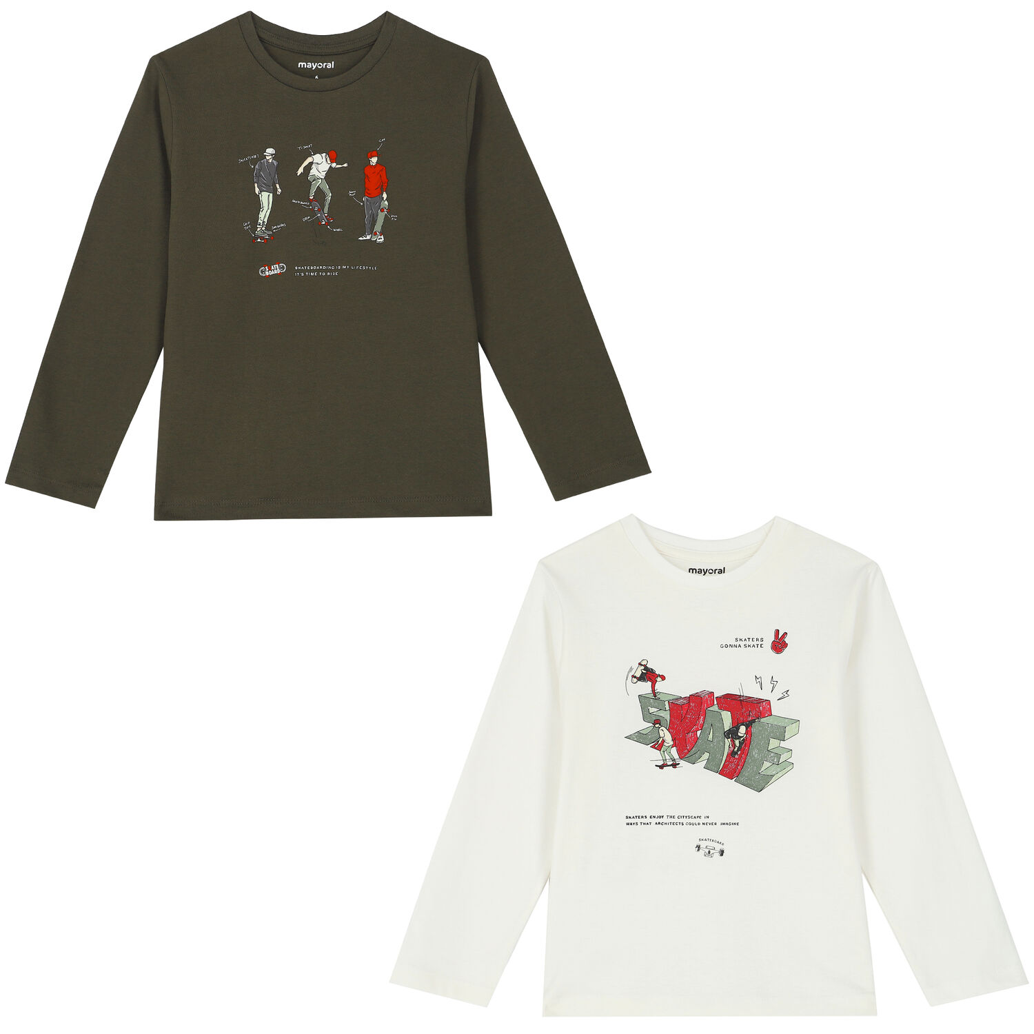 توب بأكمام طويلة باللون الكاكي والعاجي للأولاد (قطعتين), 2, hi-res