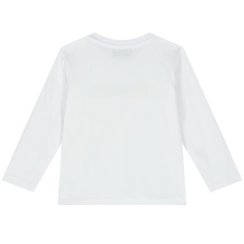 White Teddy Bear Logo Long Sleeve Top