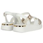 Girls White & Gold Logo Sandals, 1, hi-res