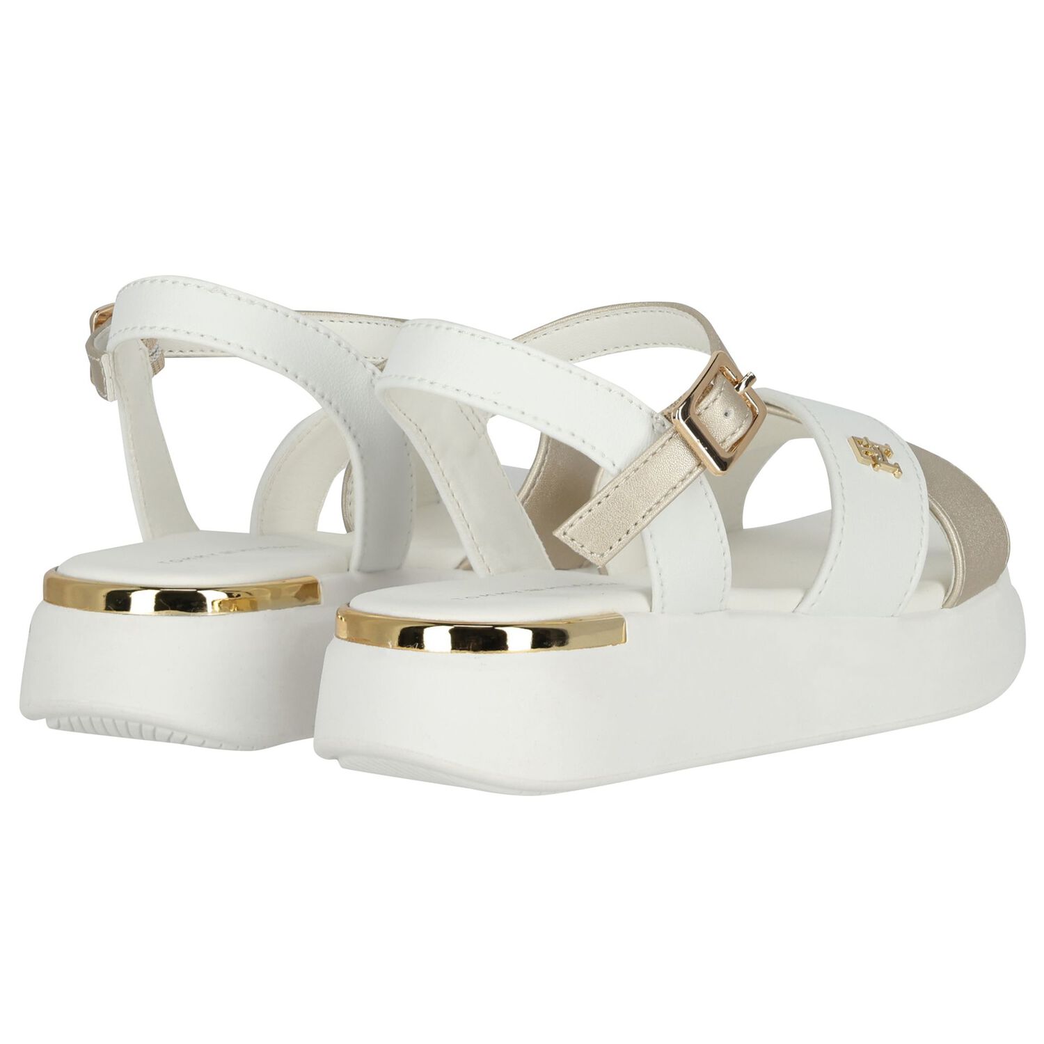 Girls White & Gold Logo Sandals, 1, hi-res