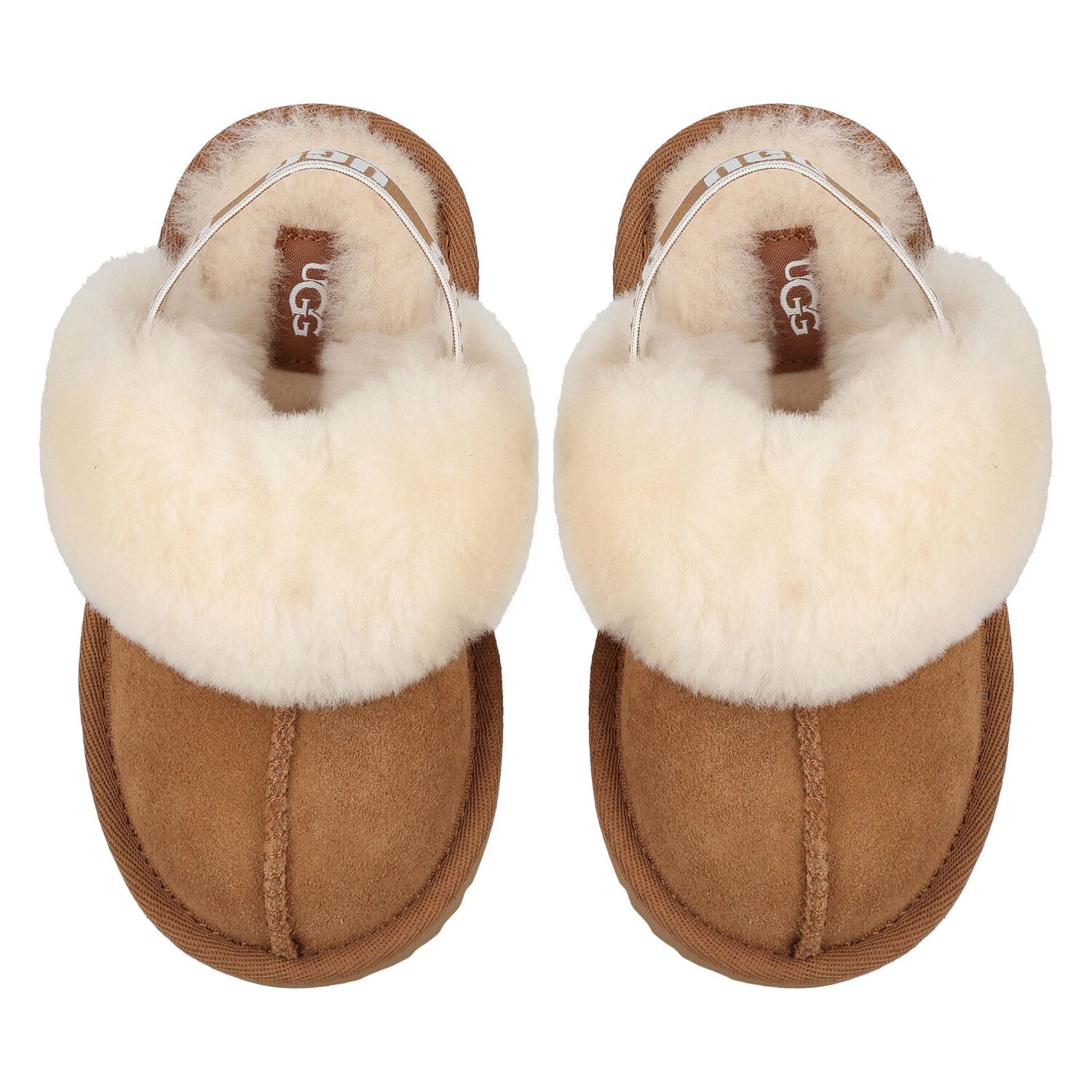 Younger Girls Chestnut Brown Funkette Suede Slippers, 1, hi-res