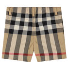 Younger Boys Beige Checkered Shorts, 1, hi-res