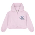 Girls Pink Logo Hooded Zip Up Top, 2, hi-res