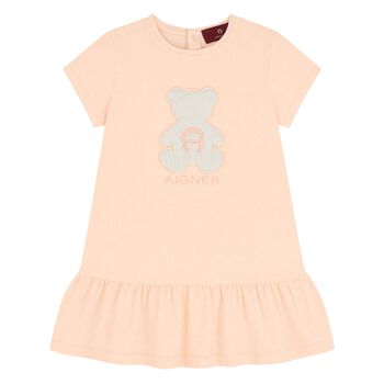 Younger Girls Pink Faux Fur Teddy Bear Dress