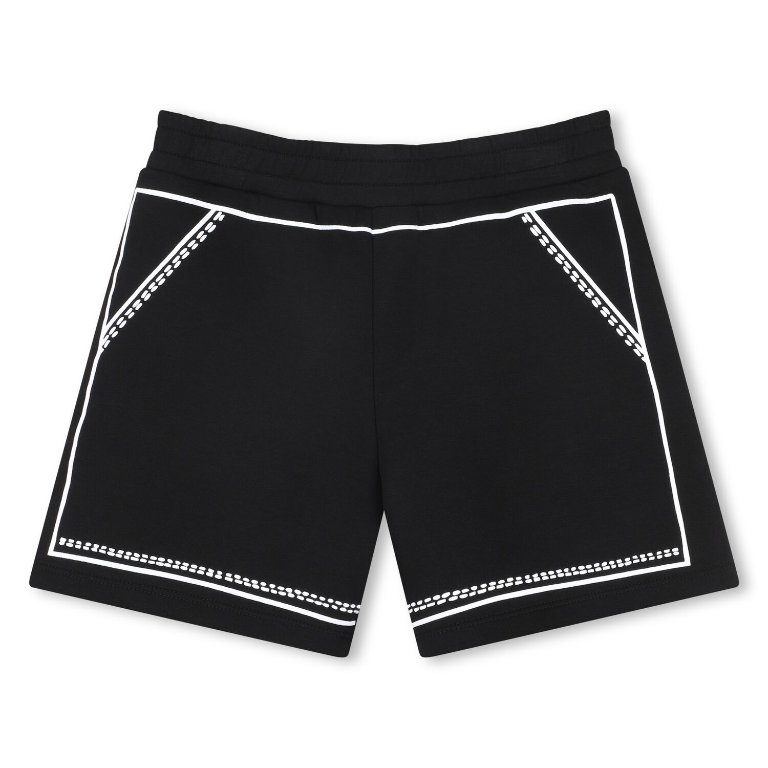 Girls Black Stitched Print Shorts, 1, hi-res