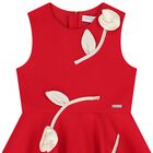 Girls Red Rose Satin Dress, 3, hi-res