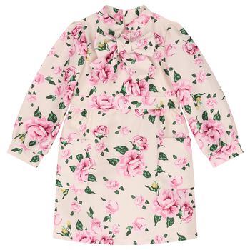 Girls Pink Floral Bow Dress
