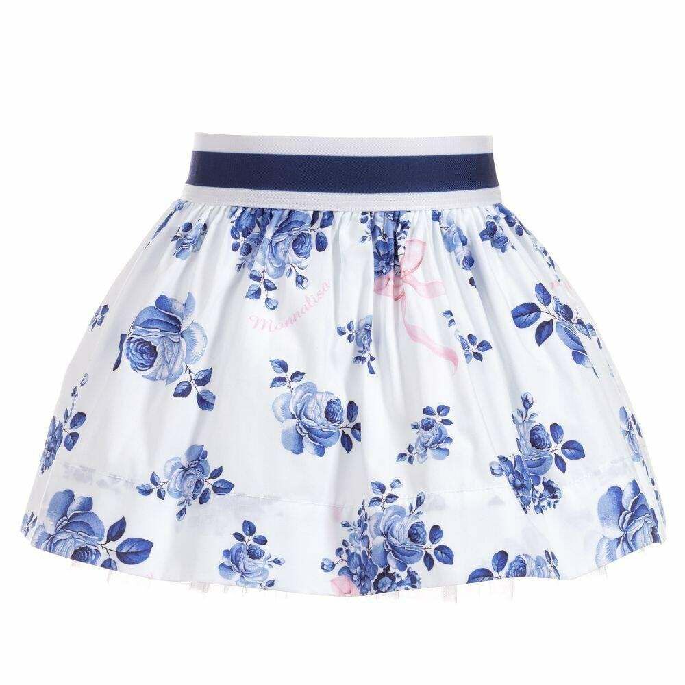 Monnalisa Younger Girls White Blue Floral Skirt Junior Couture UAE
