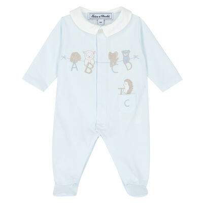 Blue Embroidered Babygrow