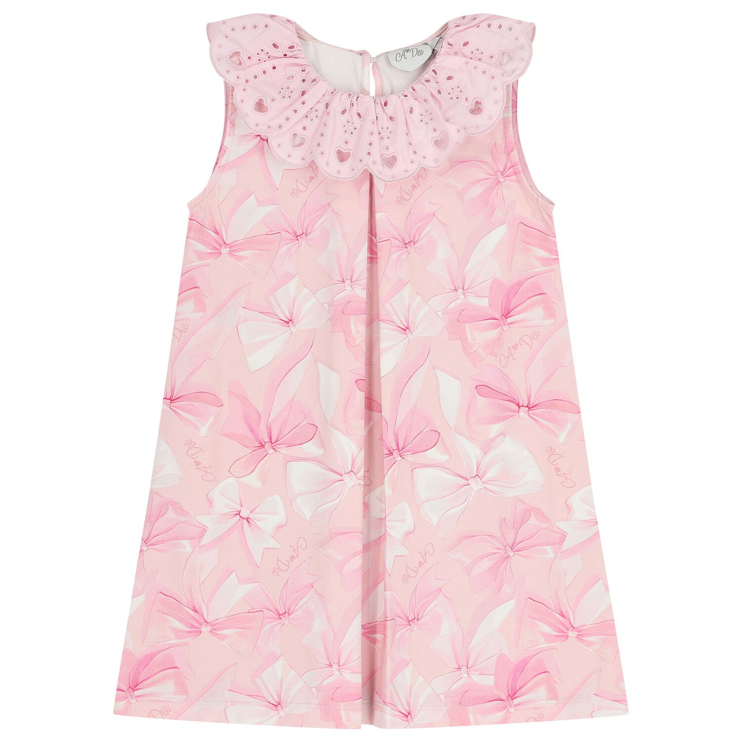 Girls Pink Bow Broderie Anglaise Dress, 1, hi-res