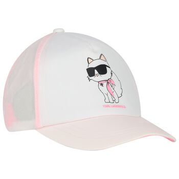 Girls White & Pink Choupette Cap