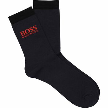 Boys Navy Blue Logo Socks ( 2 Pack )
