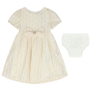 Younger Girls Ivory Jacquard Chiffon Dress Set