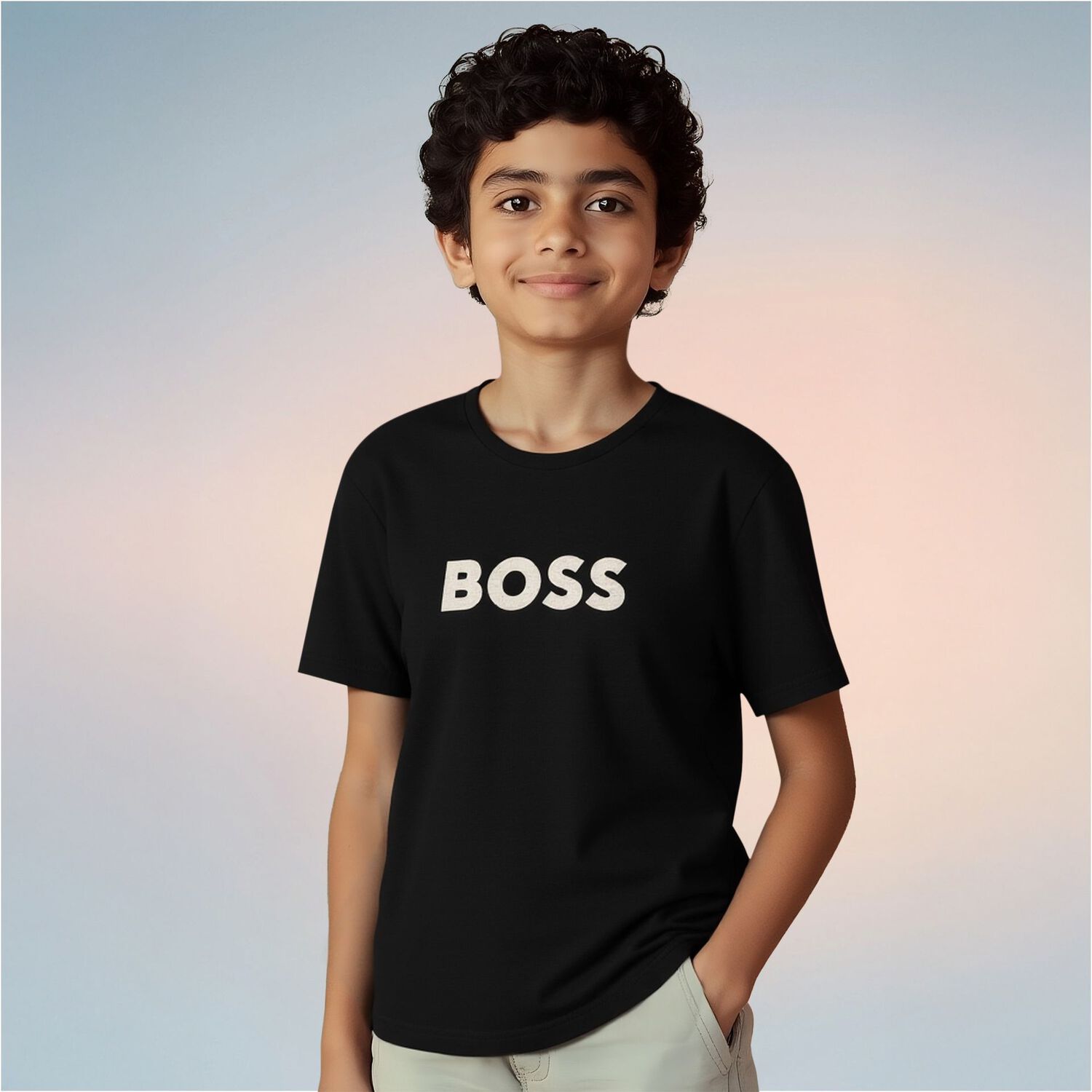 تيشيرت أولاد بالشعار باللون الأسود  , 1, hi-res image number null