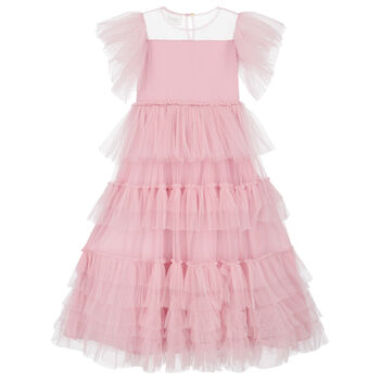 Girls Pink Embellished Tulle Dress