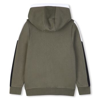 Boys Green Logo Hooded Zip Up Top