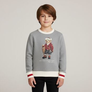Boys Grey Logo Polo Bear Sweatshirt