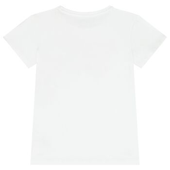تي شيرت بنات بالشعار باللون الأبيض 