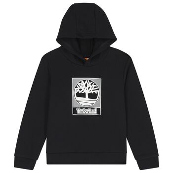 Boys Black Logo Hooded Top