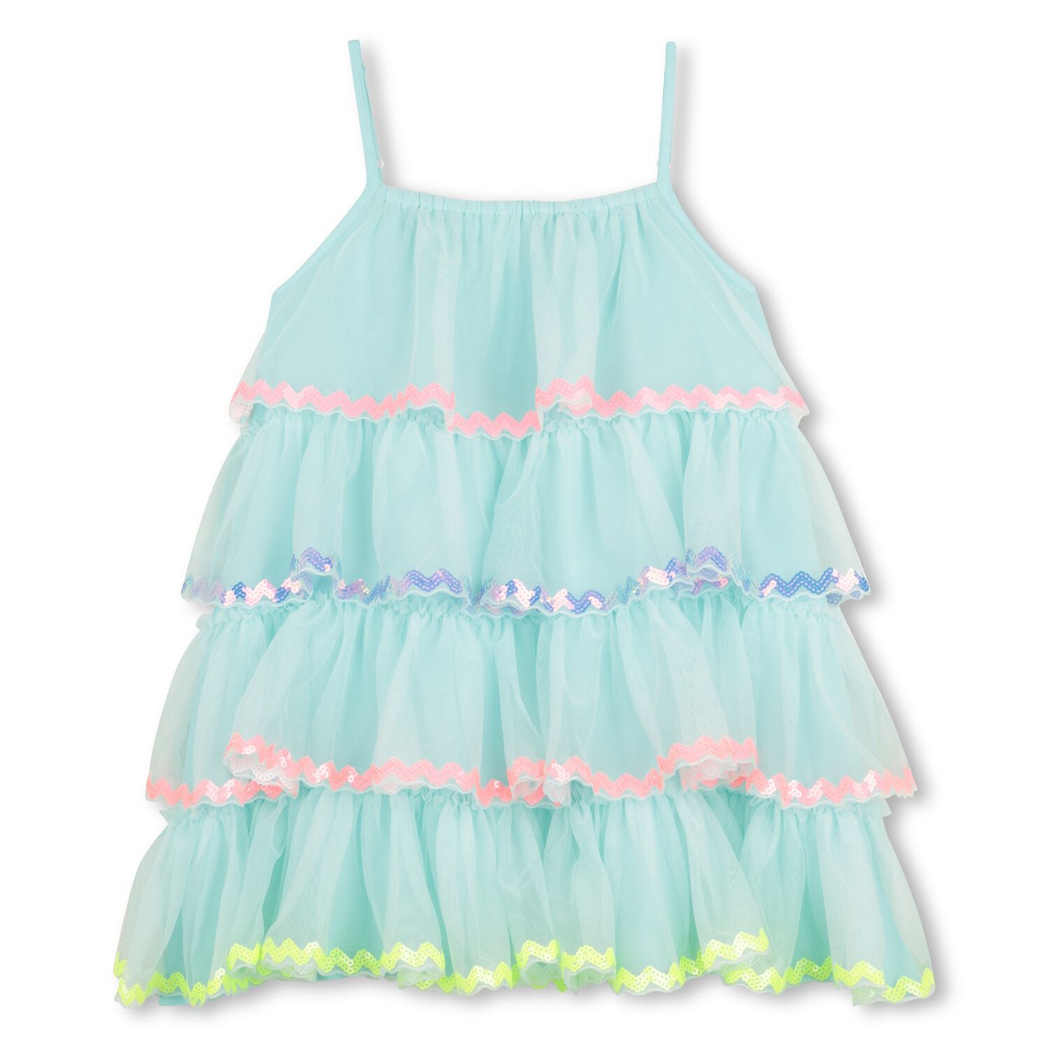 Girls Blue Embellished Tiered Tulle Dress, 1, hi-res