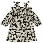 فستان بالشعار باللون العاجي والأسود, 1, hi-res