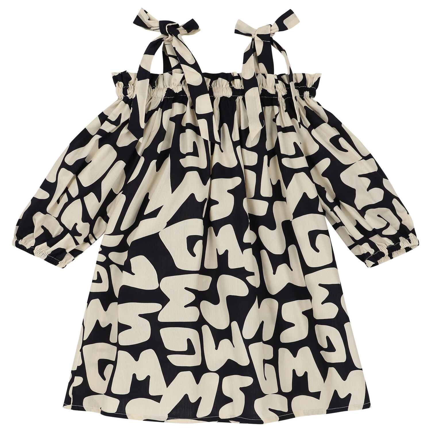 فستان بالشعار باللون العاجي والأسود, 1, hi-res