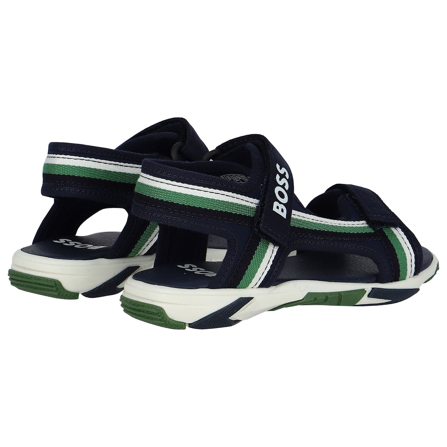 Boys White, Green & Navy Blue Logo Sandals, 2, hi-res image number null