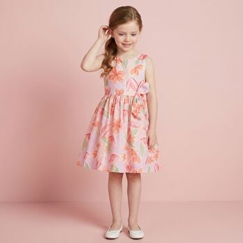 Girls Orange & Pink Floral Dress