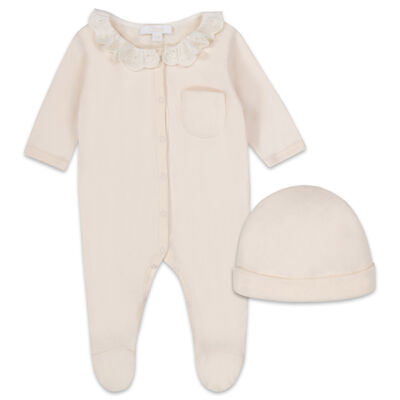 Baby Girls Pink Cotton Babygrow & Hat Set