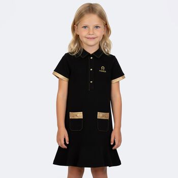 Girls Black Logo Polo Dress