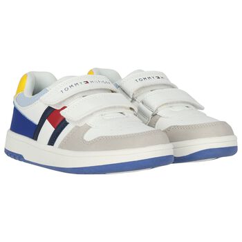 Boys White Logo Leather Trainers