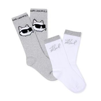 Girls Grey & White Choupette & Logo Socks ( 2 Pack )