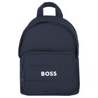 Boys Navy Blue Logo Backpack ( 27cm ), 1, hi-res