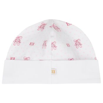 Baby Girls White & Pink Bow Logo Hat