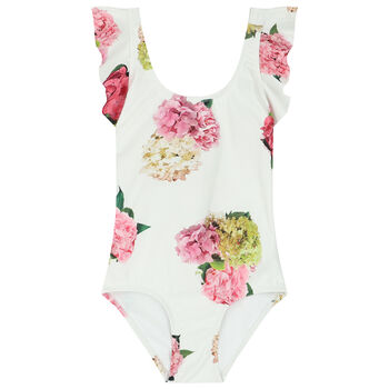 Girls White Floral Swimsuit