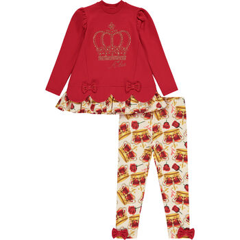 Girls Red & Ivory Crown Leggings Set