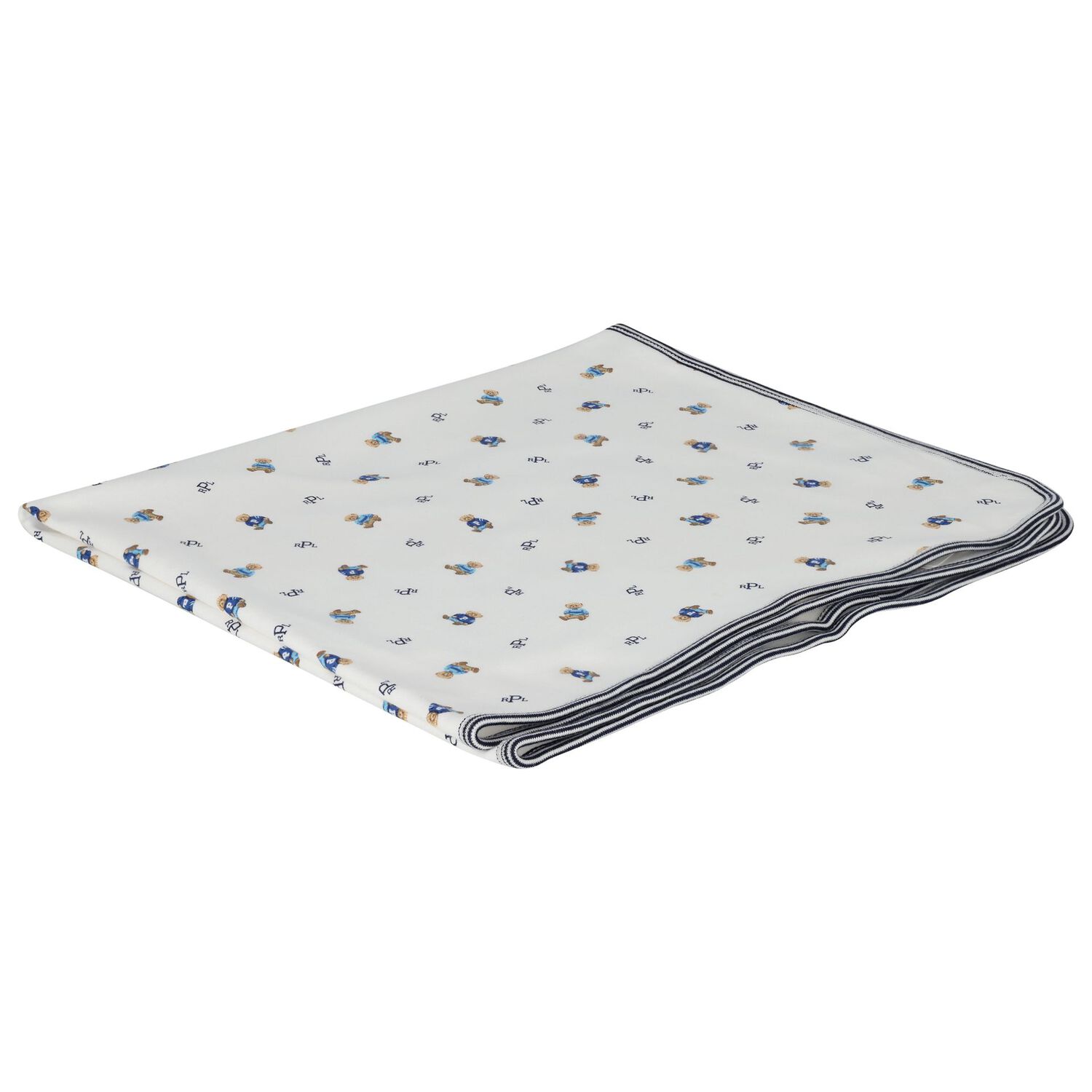 Baby Boys White & Navy Blue Polo Bear Blanket, 1, hi-res