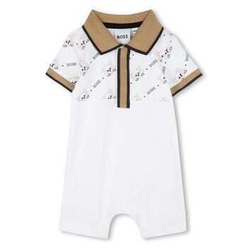 Baby Boys White Logo Romper