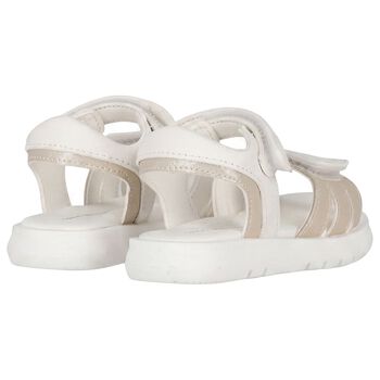 Girls White & Gold Logo Sandals