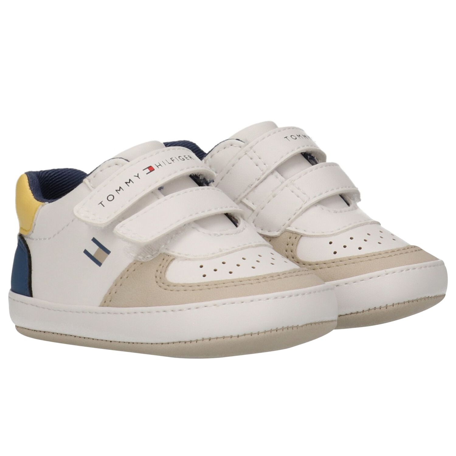 Baby Boys White & Beige Pre Walker Shoes, 1, hi-res